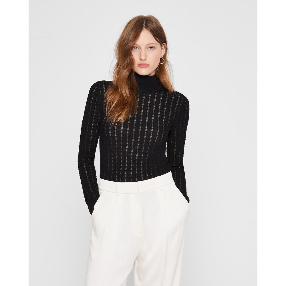 Club Monaco Signature Pointelle Turtleneck Sweater Size XS Black Mock Neck Knit
